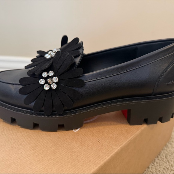 Christian Louboutin Black Loafers with Floral Embellishments - Picture 7 of 11